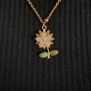 Stainless Steel Gold Flower  Women Necklace